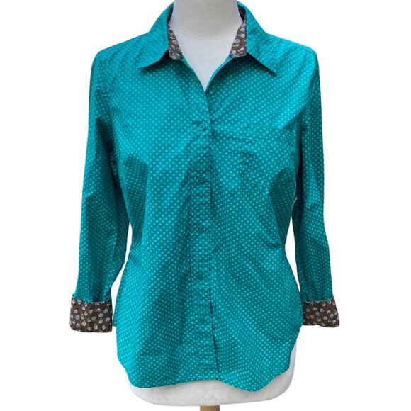 Boden Tops - Boden Polka Dot Button Down Shirt Cotton Flip Contrast Cuff Tailored Colorful-10